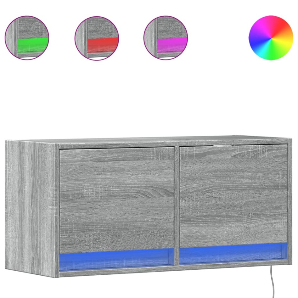 Mueble de TV de pared con luces LED gris Sonoma 80x31x35