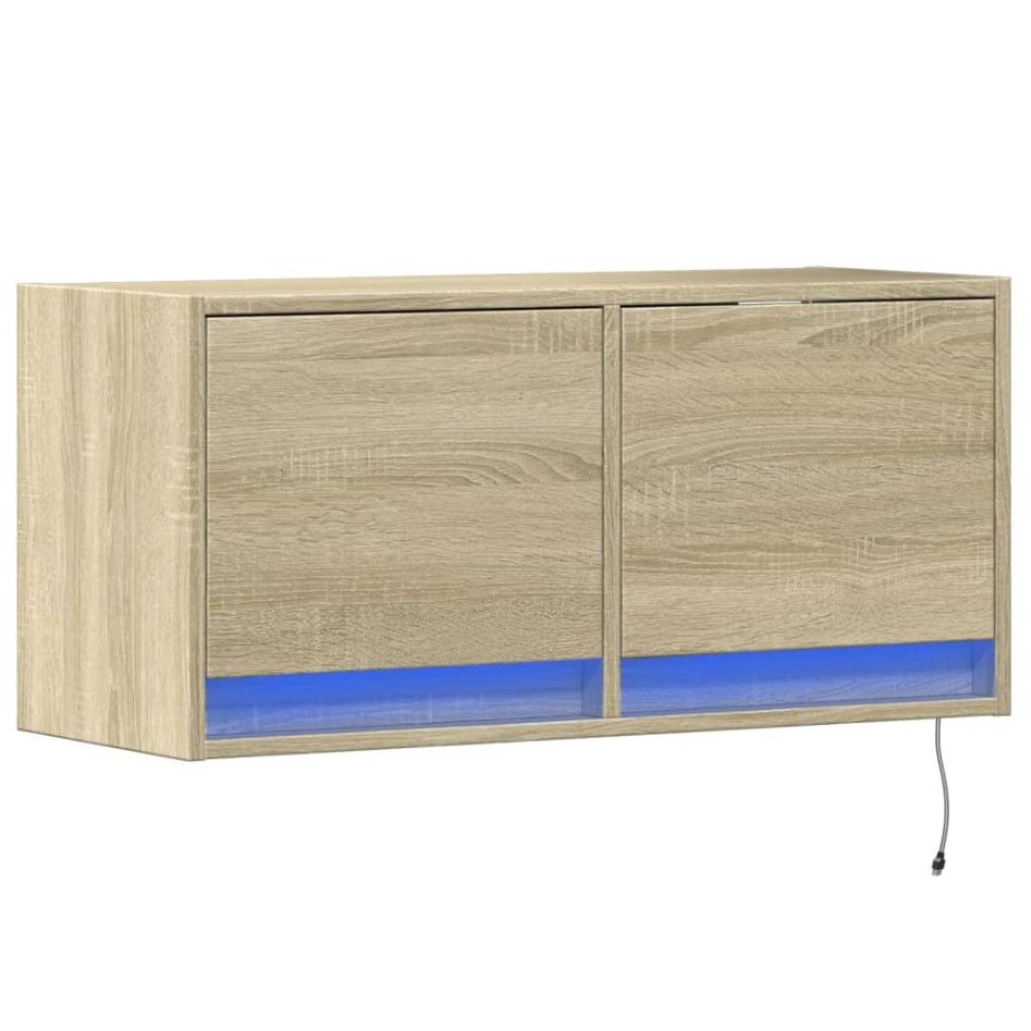 Mueble de TV de pared con luces LED roble Sonoma 80x31x35