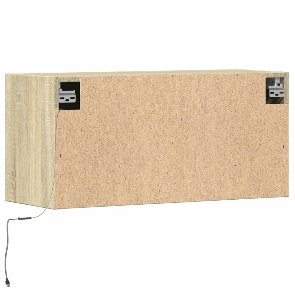 Mueble de TV de pared con luces LED roble Sonoma 80x31x35