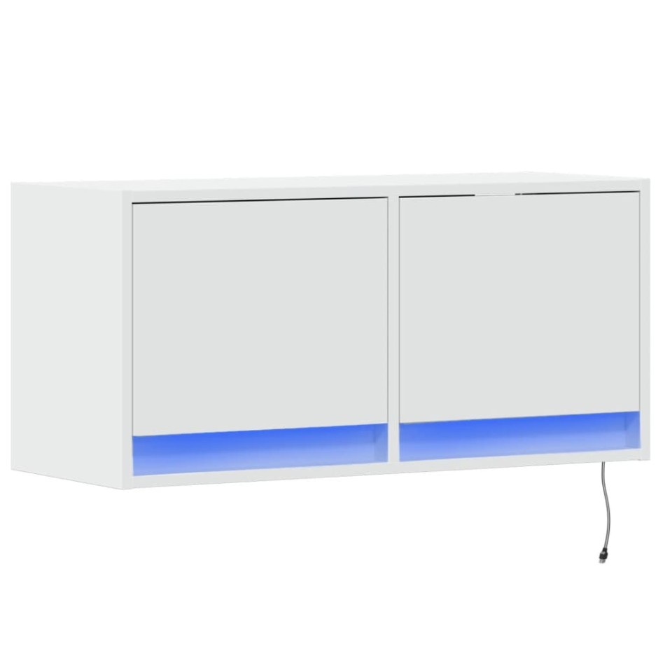 Mueble de TV de pared con luces LED blanco 80x31x35