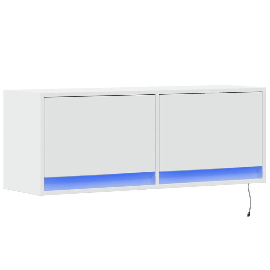 Mueble de TV de pared con luces LED blanco 100x31x35