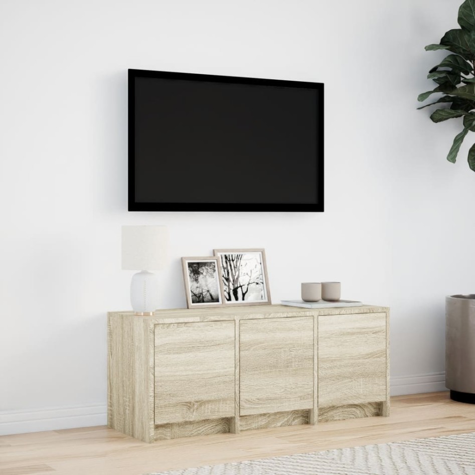 Mueble de TV LED madera de ingeniería roble Sonoma 97x34x40