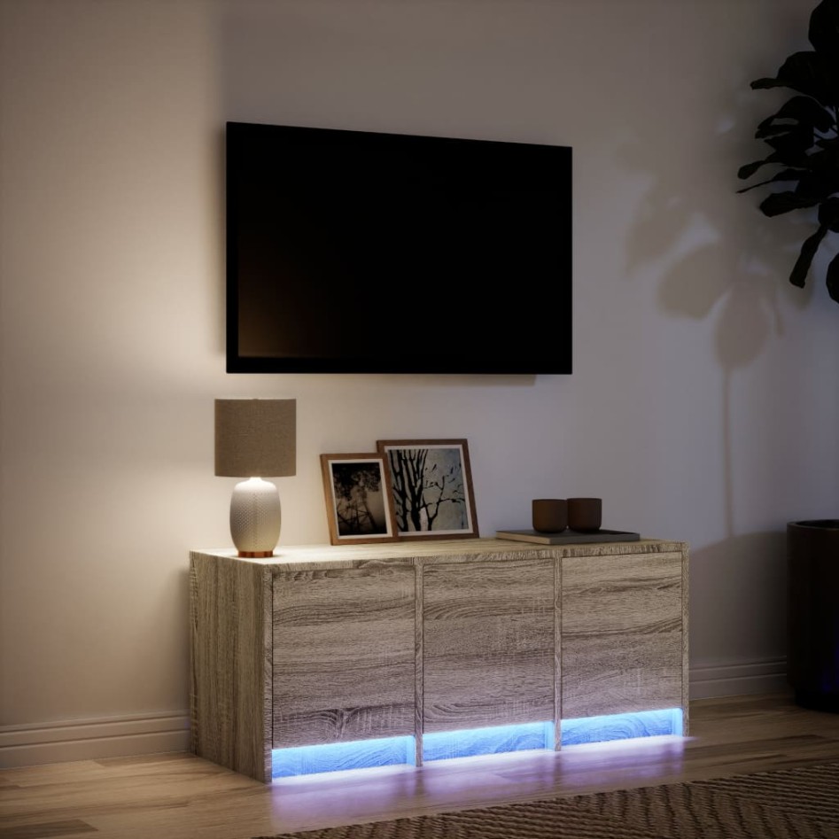 Mueble de TV LED madera de ingeniería roble Sonoma 97x34x40