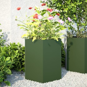 Jardineras hexagonales 2 uds acero verde oliva 46x40x45