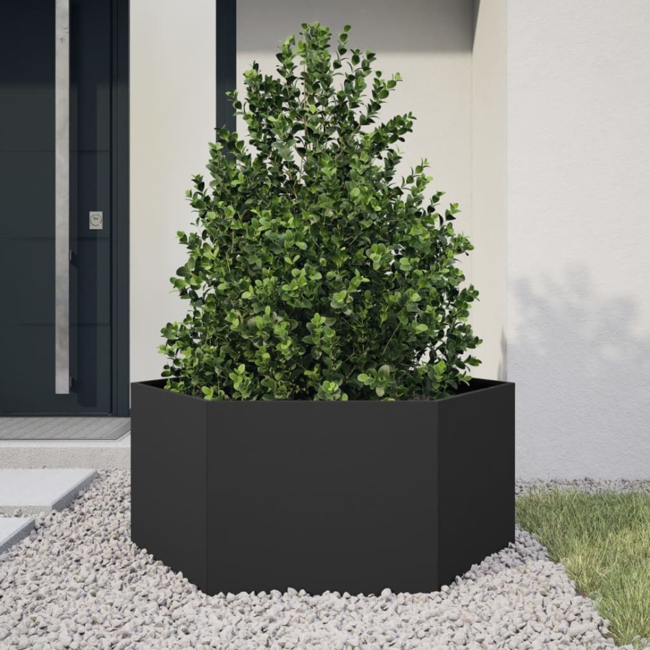 Jardinera hexagonal acero negra 104x90x45