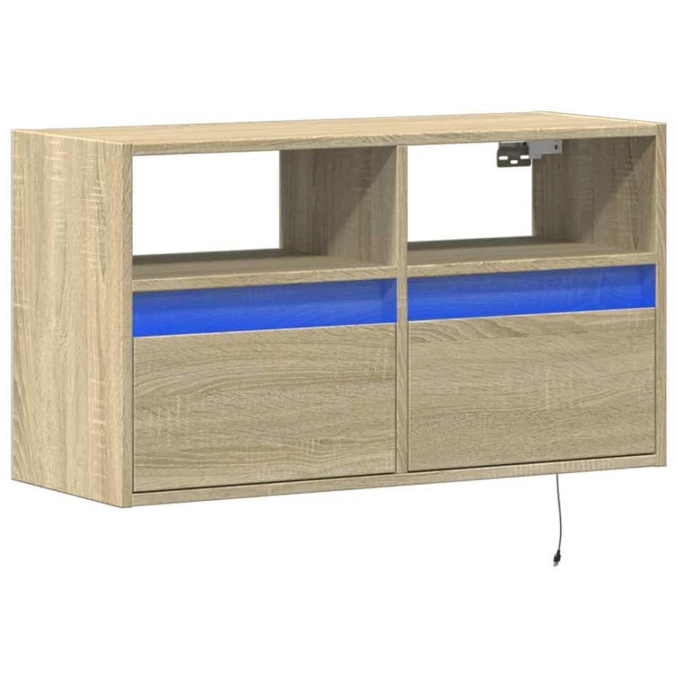 Mueble de TV de pared con luces LED roble Sonoma 80x31x45