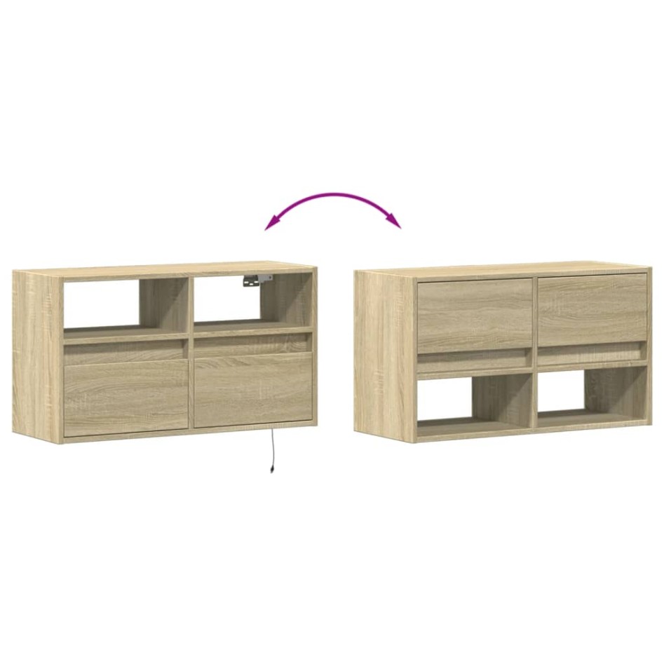 Mueble de TV de pared con luces LED roble Sonoma 80x31x45