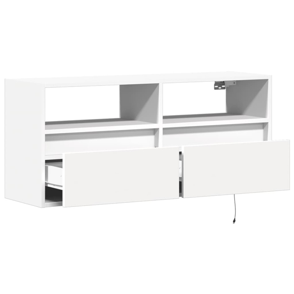 Mueble de TV de pared con luces LED blanco 100x31x45