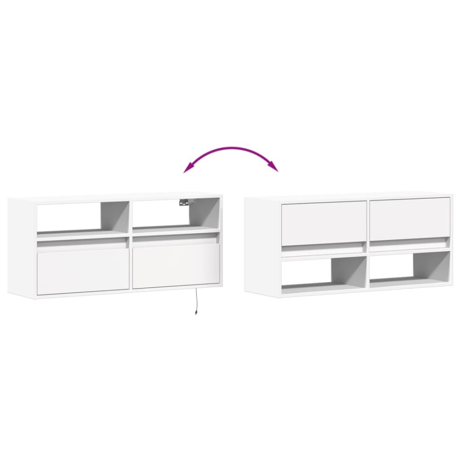 Mueble de TV de pared con luces LED blanco 100x31x45