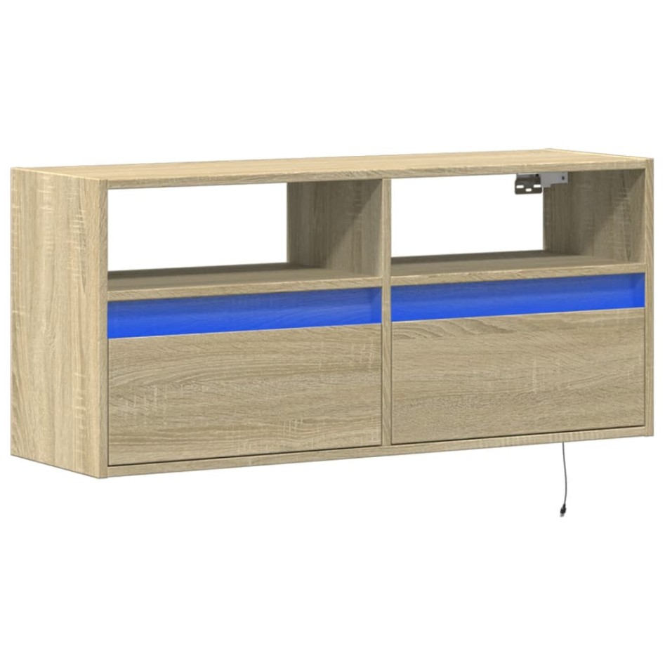 Mueble de TV de pared con luces LED roble Sonoma 100x31x45