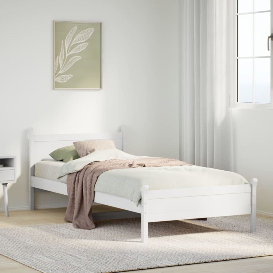 Estructura de cama sin colchón madera maciza blanca 75x190