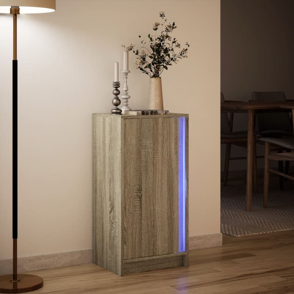 Aparador con LED madera ingeniería roble Sonoma 42,5x34x85