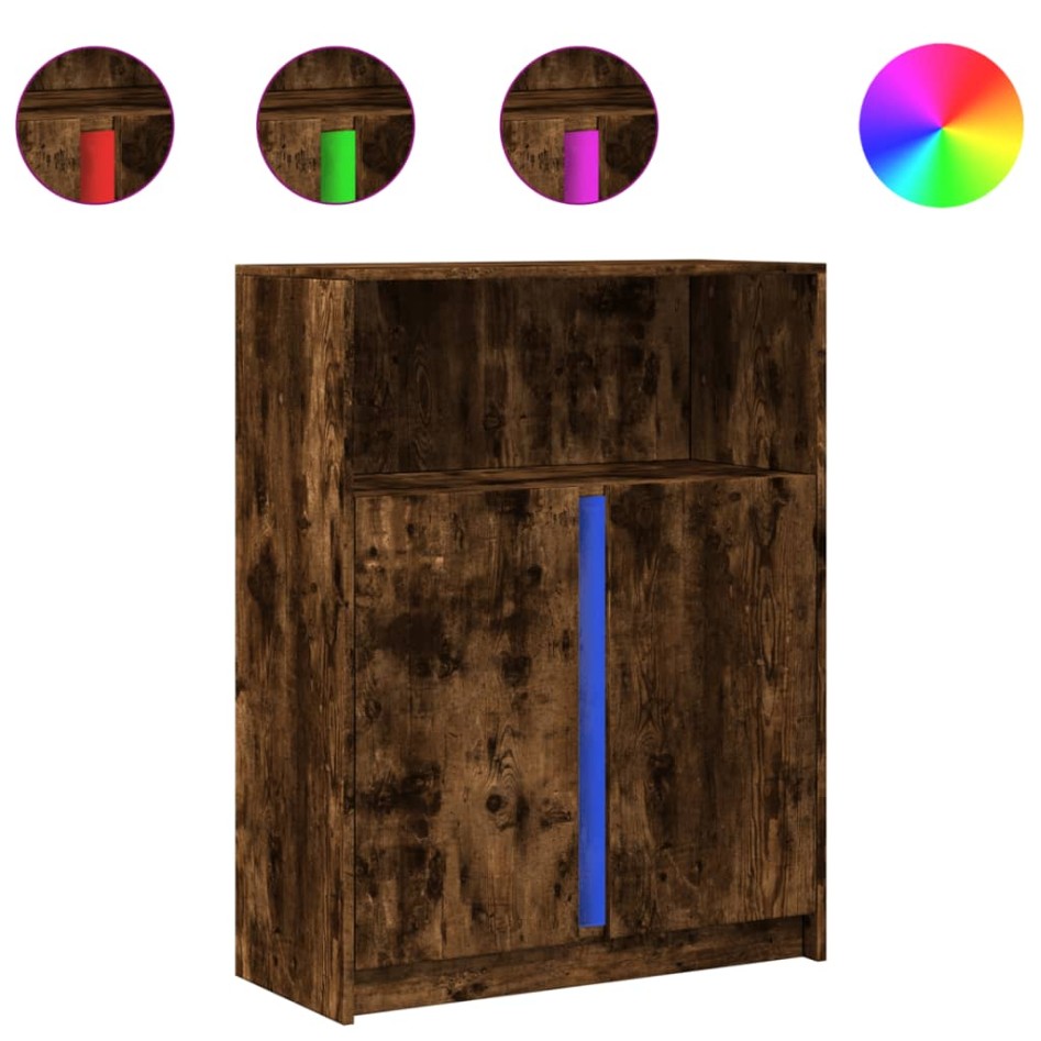 Aparador con LED madera ingeniería roble ahumado 77x34x100