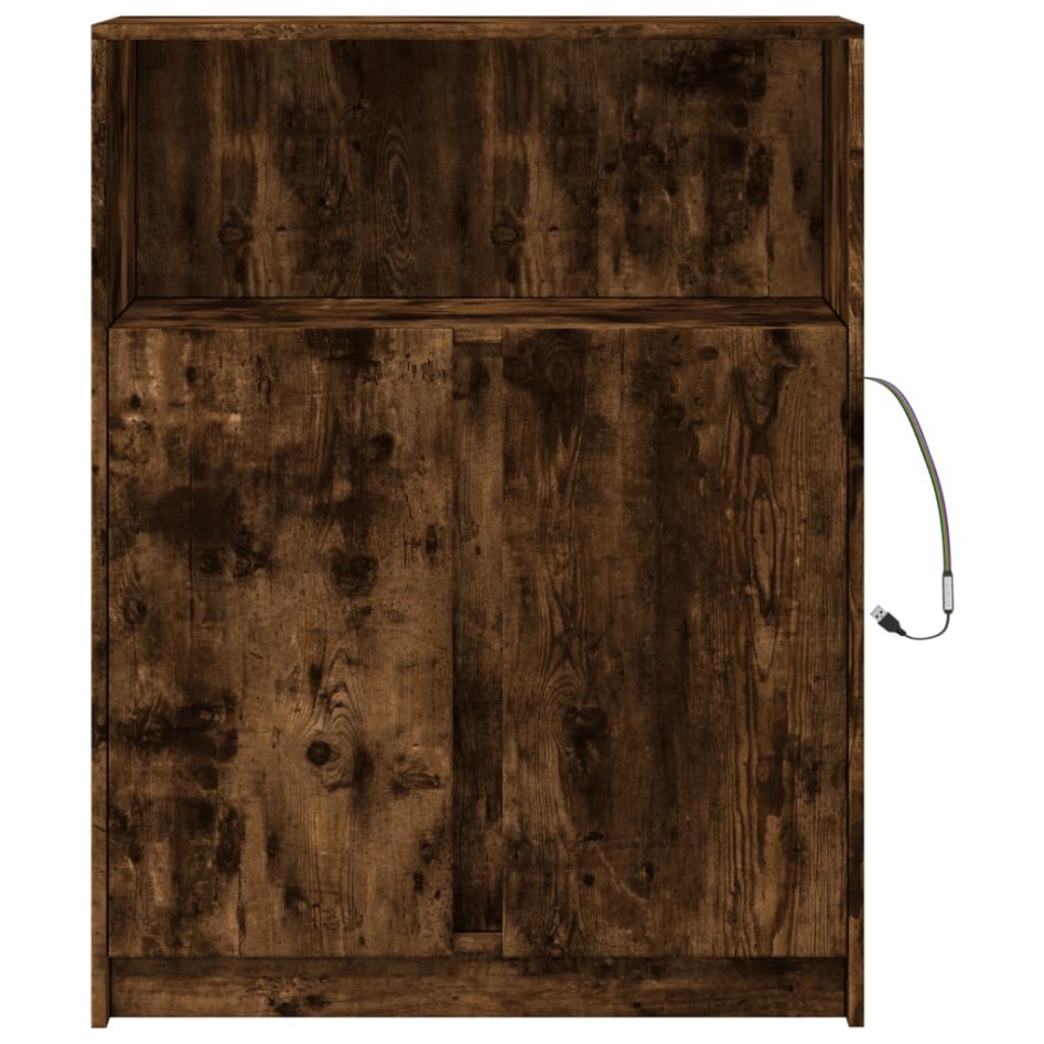 Aparador con LED madera ingeniería roble ahumado 77x34x100