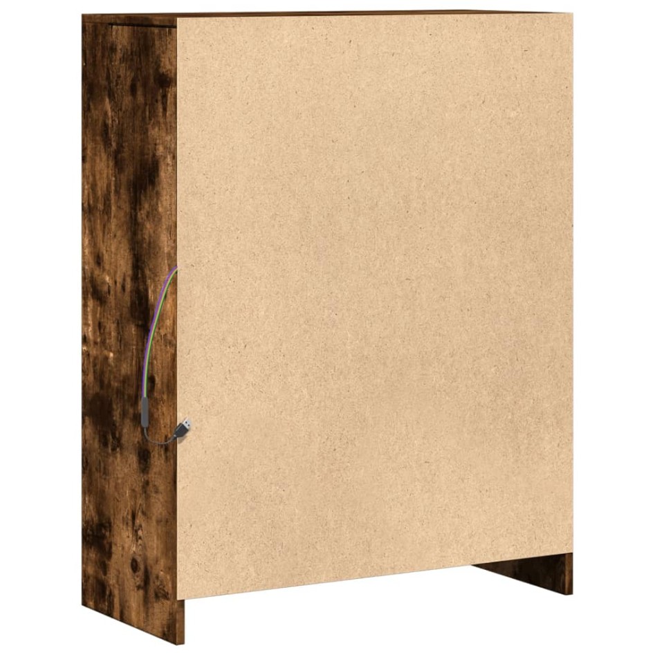 Aparador con LED madera ingeniería roble ahumado 77x34x100