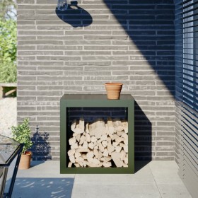 Leñero de acero verde 60x40x60