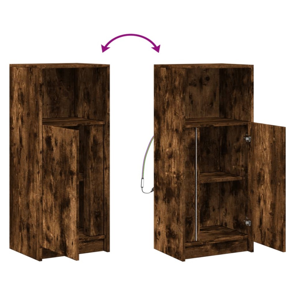Aparador con LED madera ingeniería roble ahumado 42,5x34x100