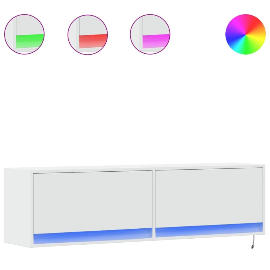 Mueble de TV de pared con luces LED blanco 140x31x38