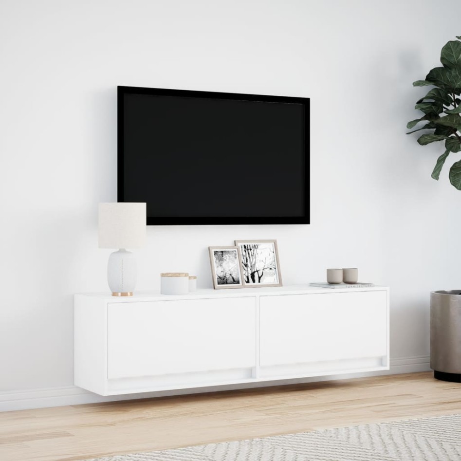 Mueble de TV de pared con luces LED blanco 140x31x38