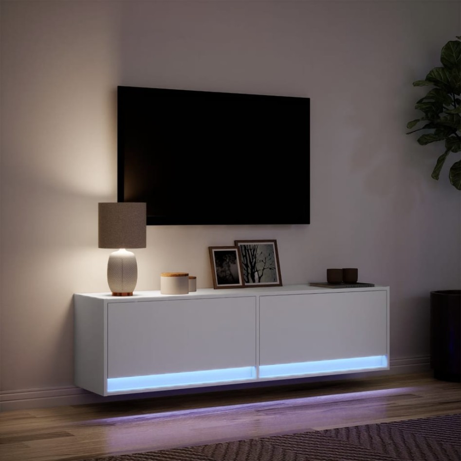 Mueble de TV de pared con luces LED blanco 140x31x38