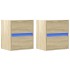 Mesitas de noche de pared con luces LED 2 unidades roble