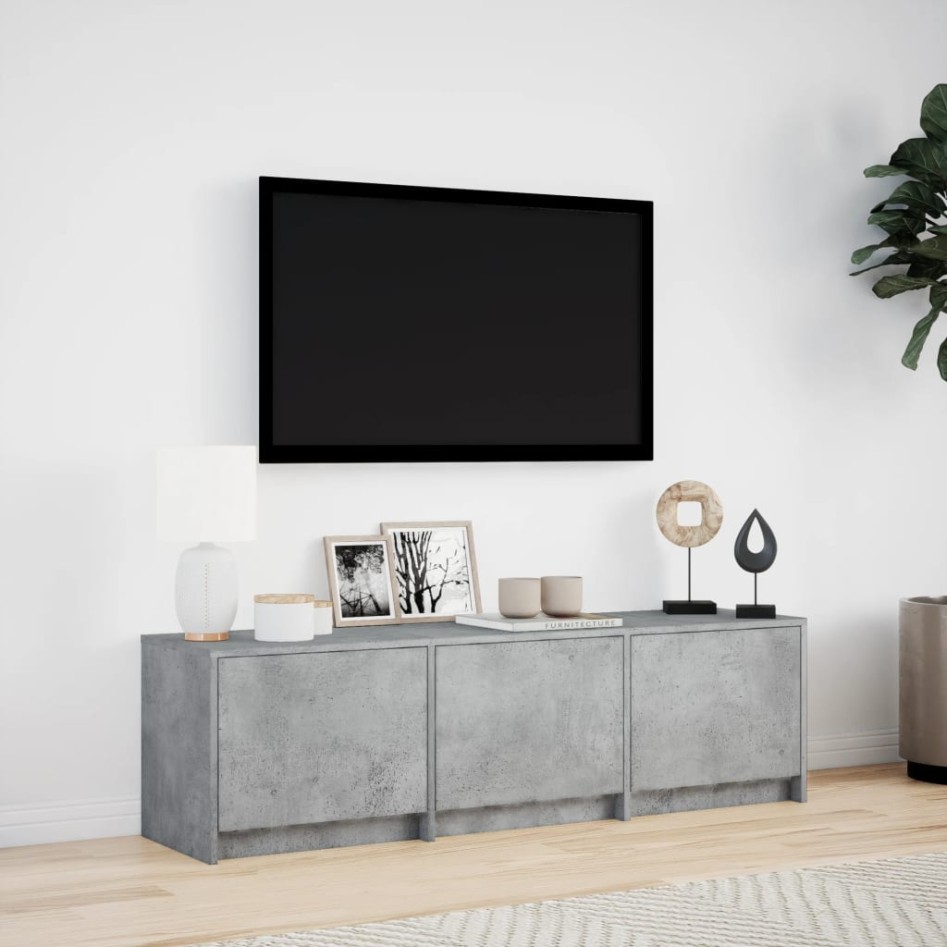 Mueble de TV LED madera ingeniería gris hormigón 140x34x40
