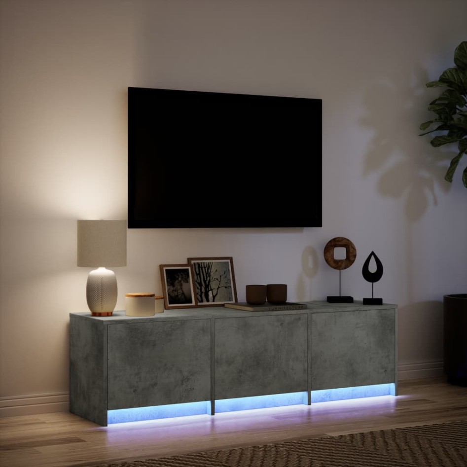 Mueble de TV LED madera ingeniería gris hormigón 140x34x40