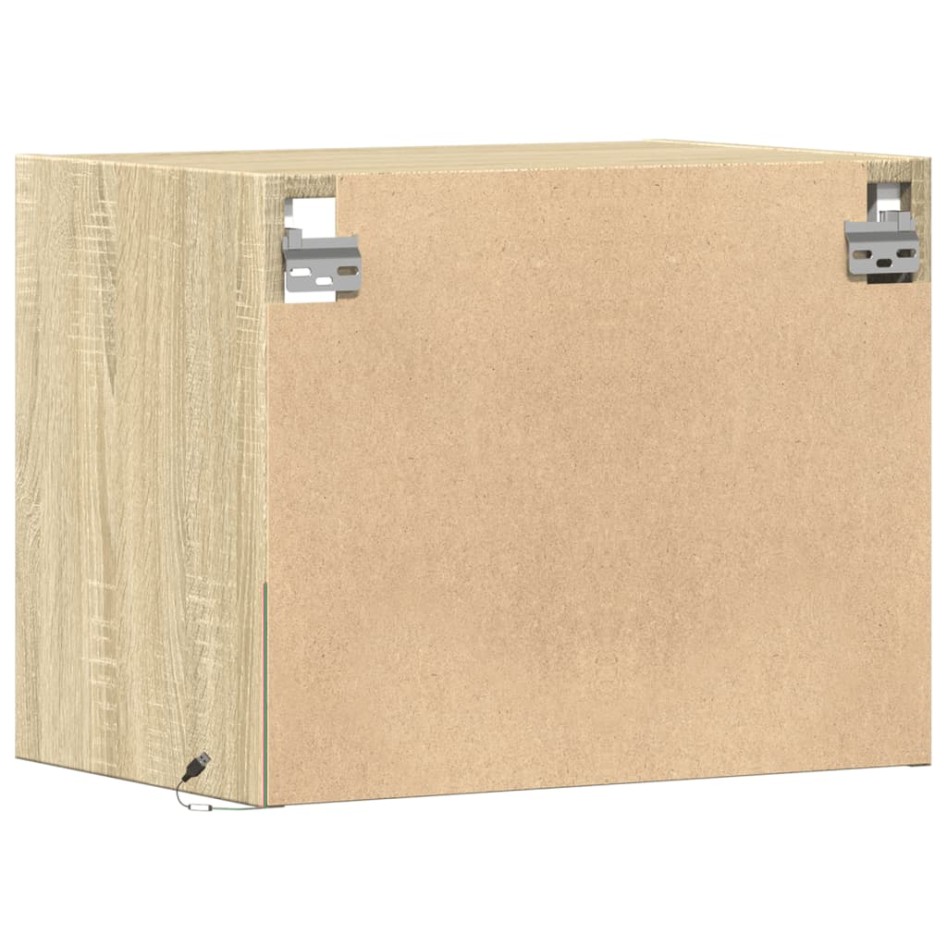 Mesitas de noche de pared con luces LED 2 unidades roble