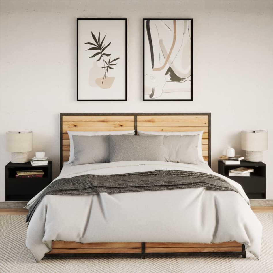 Mesitas de noche de pared con luces LED 2 unidades