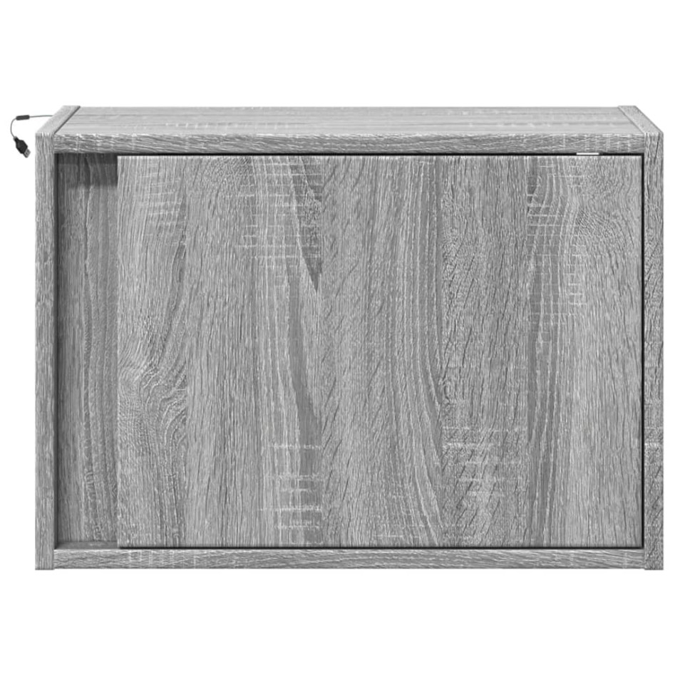 Mesitas de noche de pared con luces LED 2 unidades gris