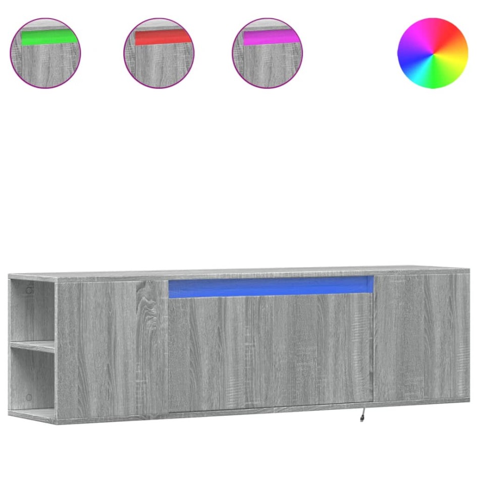 Mueble de TV de pared con luces LED gris Sonoma 135x31x39,5