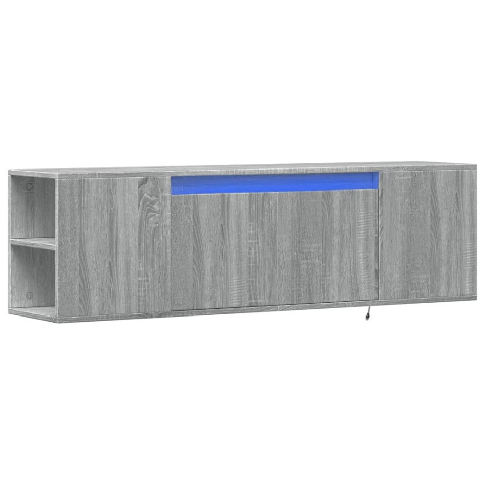 Mueble de TV de pared con luces LED gris Sonoma 135x31x39,5