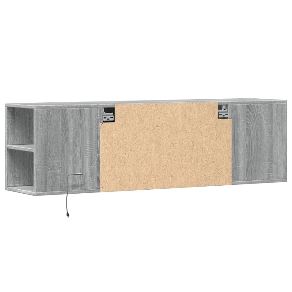 Mueble de TV de pared con luces LED gris Sonoma 135x31x39,5