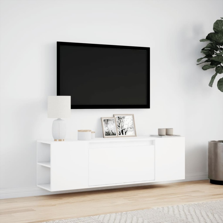 Mueble de TV de pared con luces LED blanco 135x31x39,5