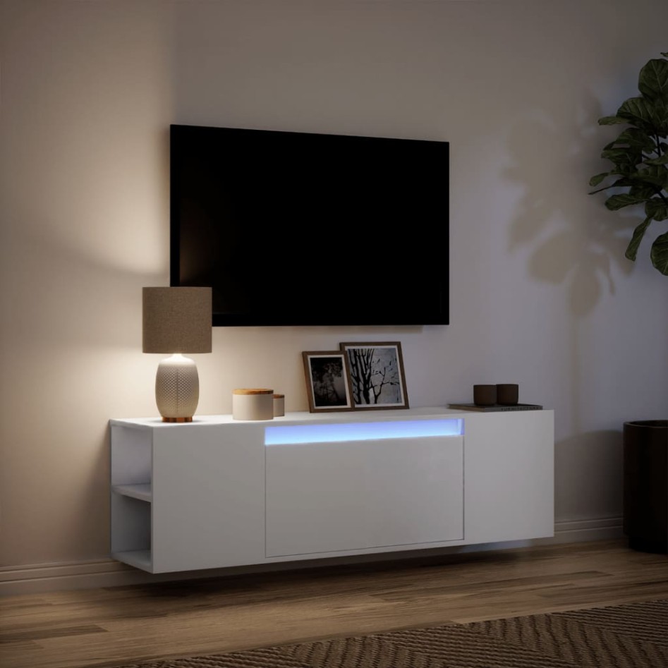 Mueble de TV de pared con luces LED blanco 135x31x39,5