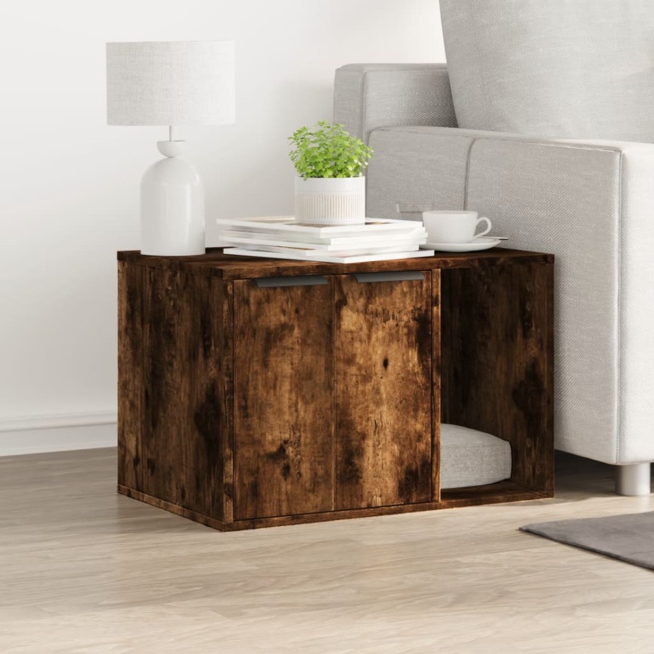 Mueble arenero para gatos madera roble ahumado 60x40x40