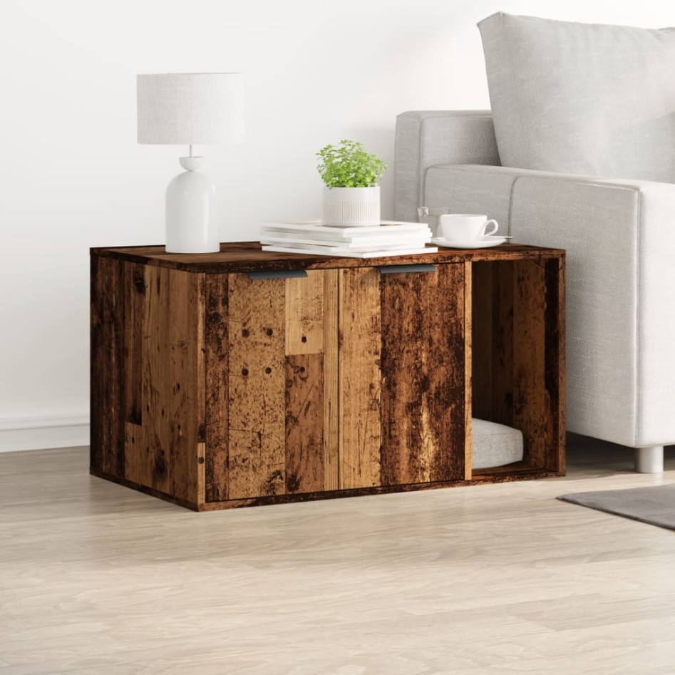 Mueble arenero de gatos madera ingeniería envejecida