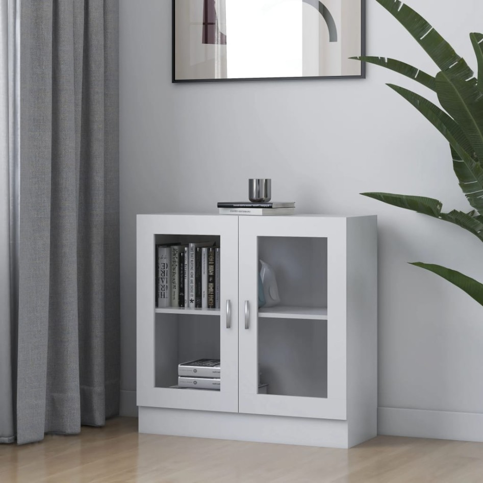 Vitrina de madera contrachapada blanco 82,5x30,5x80