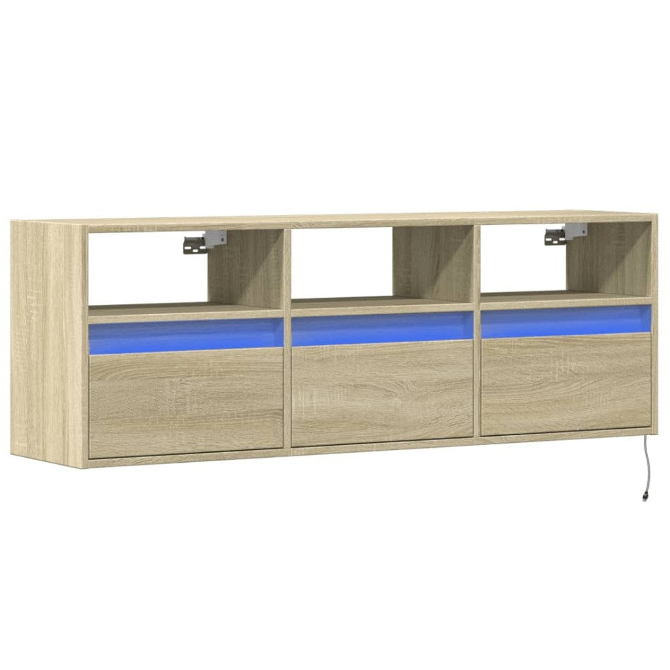 Mueble de TV de pared con luces LED roble Sonoma 130x31x45