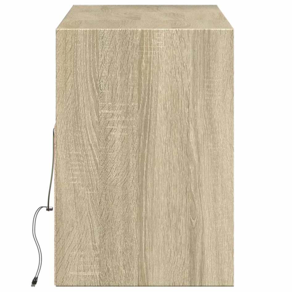 Mueble de TV de pared con luces LED roble Sonoma 130x31x45