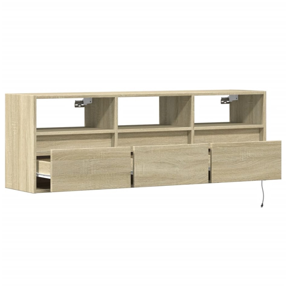 Mueble de TV de pared con luces LED roble Sonoma 130x31x45