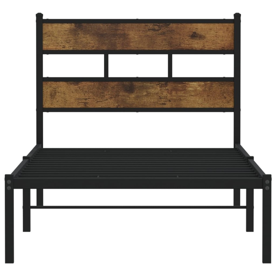 Estructura de cama sin colchón metal roble ahumado 107x203