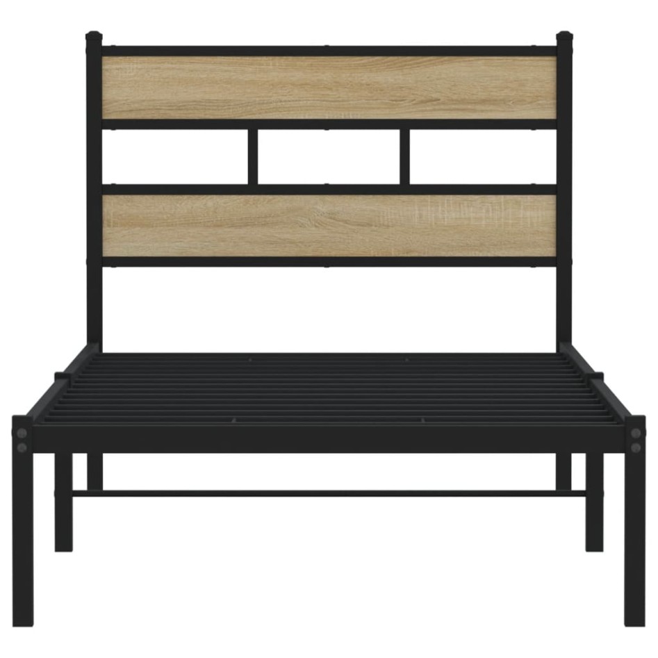 Estructura de cama sin colchón metal roble ahumado 100x190