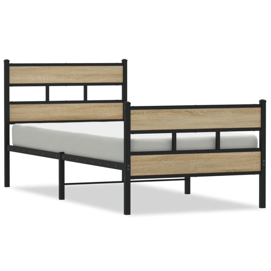 Estructura de cama sin colchón metal roble Sonoma 90x200