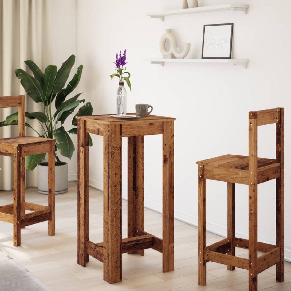 Mesa alta de bar madera de ingeniería envejecida 51x50x103,5