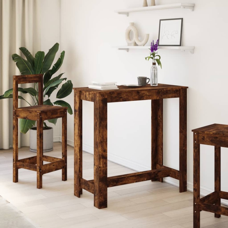 Mesa alta de bar madera ingeniería roble ahumado