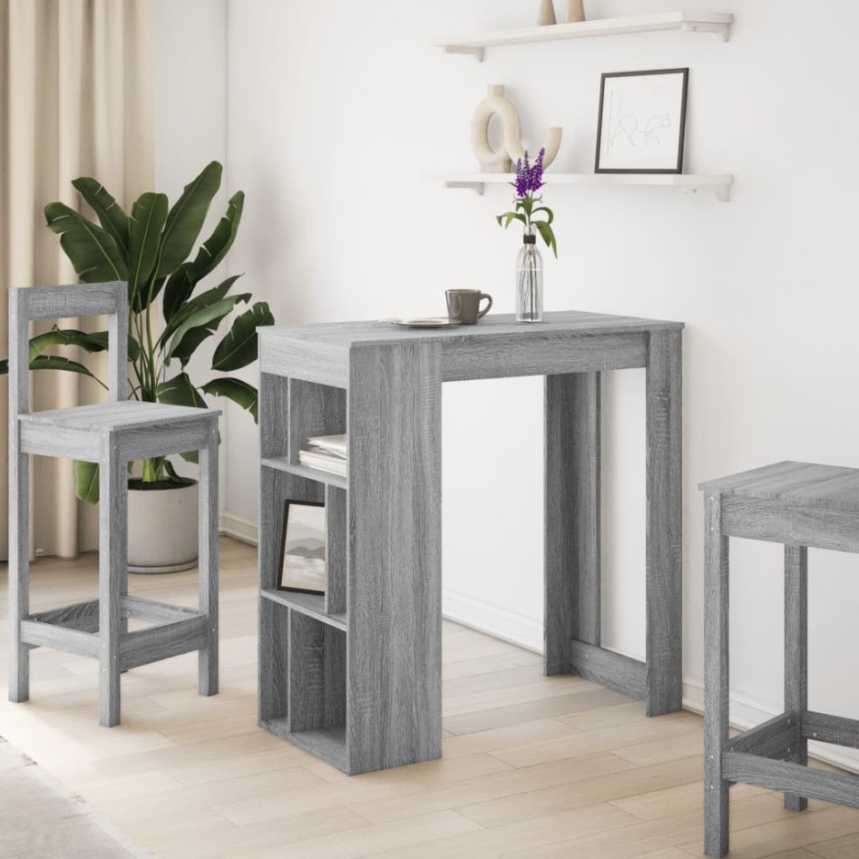 Mesa alta bar con estantes gris Sonoma 102x50x103,5