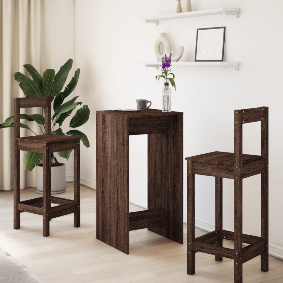 Mesa alta de bar madera ingeniería marrón roble 51x50x103,5