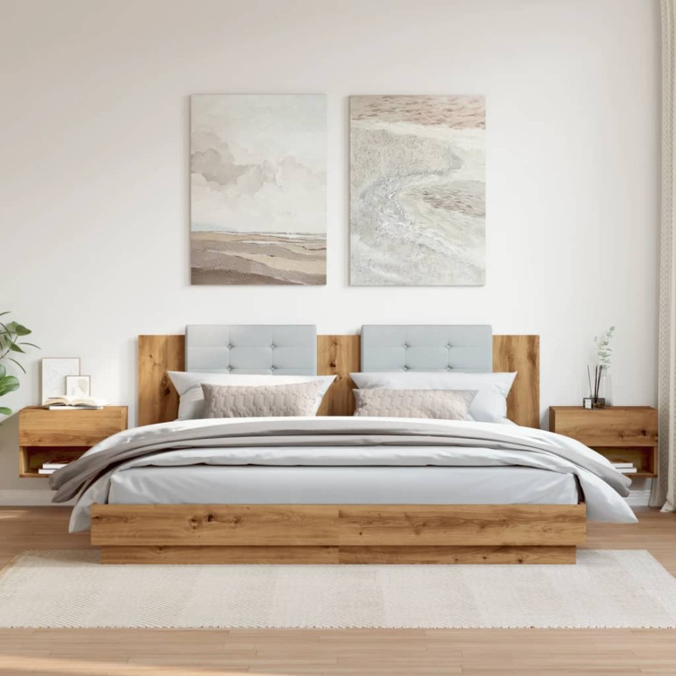 Mesita de noche de pared 2 unidades roble