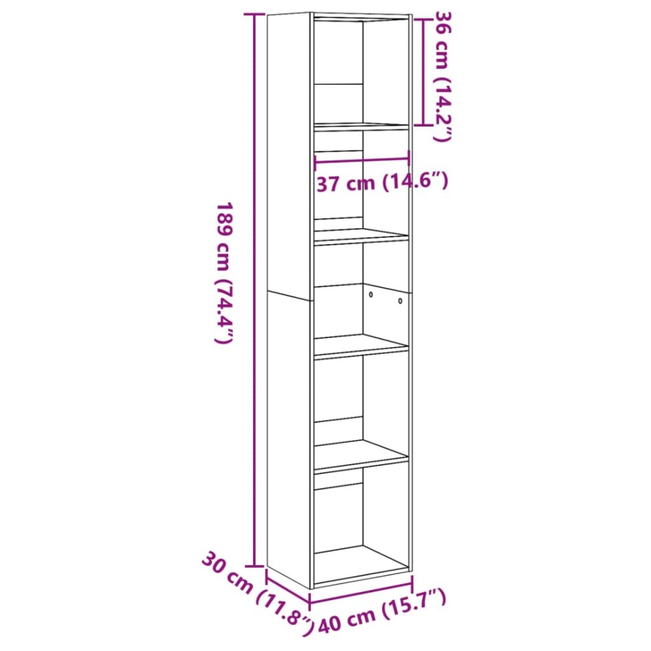 Estantería de madera de ingeniería negra 40x30x189